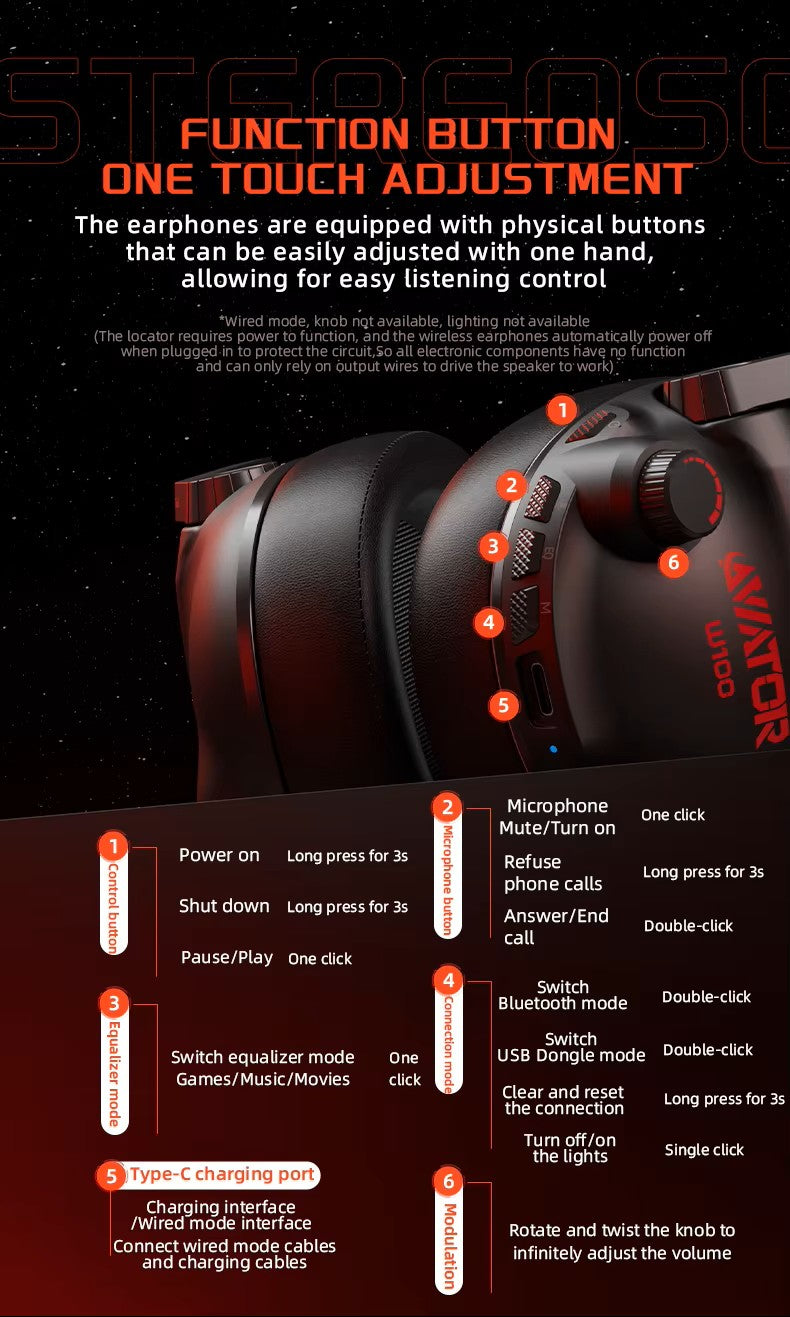 PIVA W100 Bluetooth Gaming Headphone (FR Like new)