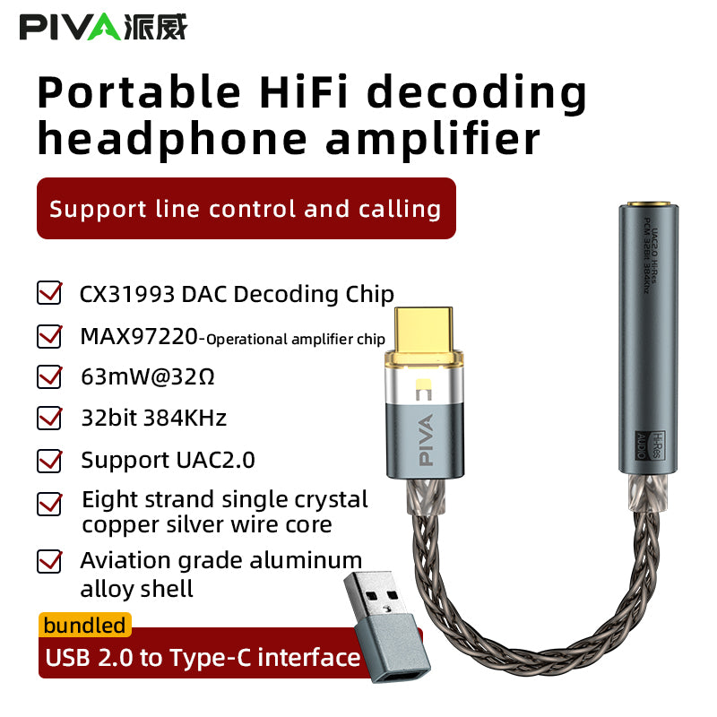 PIVA BA30 Hi-Res USB-C DAC & Headphone Amplifier – 3.5mm
