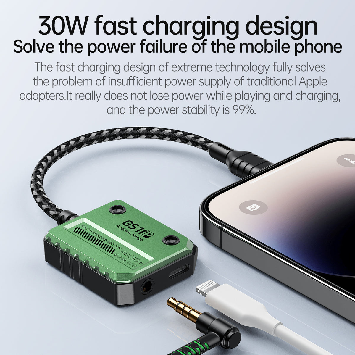 Plextone GS1IP 30W Lightning Audio & Charging Adapter – 3.5mm